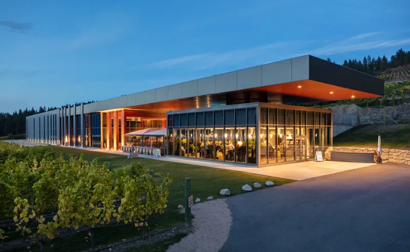 Block One restaurant and patio in the evening